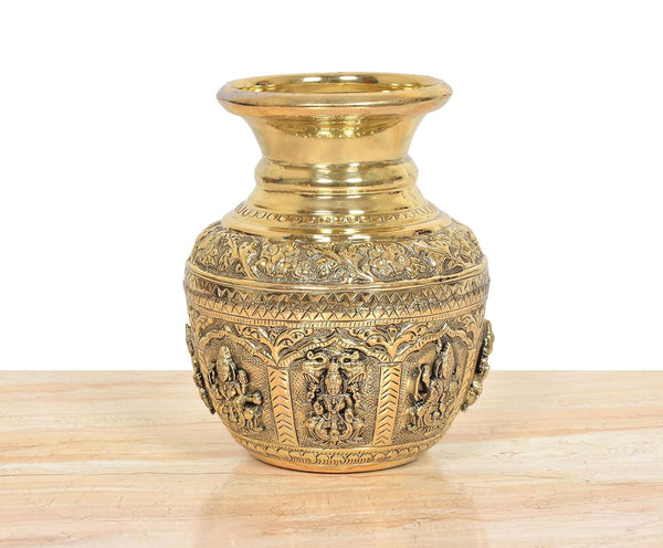 Superfine Brass Ashtalakshmi Kalash (Height 6 Inch) Study Setting