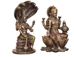 Resin Goddess Lakshmi and Lord Vishnu Idol Set | Decorative Hindu Statues for Home, Temple, Office & Mandir Décor (Height: 5 Inches)