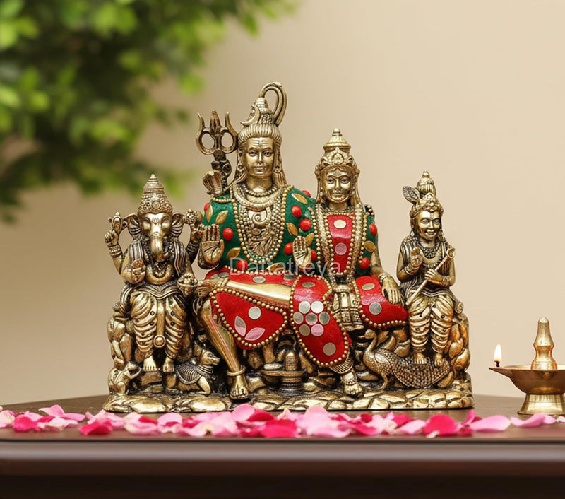 AONA Bronze Shiv Parivar Idol Multicolor