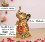 Brass elephant figurine, multicolor detailing; 8.5 in height, 4 in width