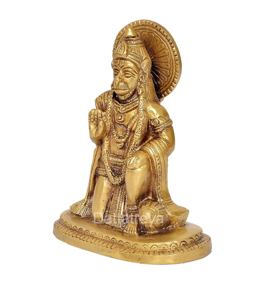 Brass Hanuman JI Sitting Statue Idol Sculpture Statue for Home Decor Pooja Mandir (Height: 6 Inch)