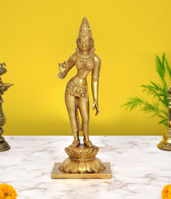 Brass Devi Uma Parvati Statue (Height: 12 Inch)
