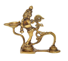 Brass Garun Aarti diya oil wick lamp, Garuda rider holding the lamp bowl