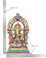 Ganesha-Statue aus Messing, mit Maßband: 16 Zoll hoch, 10 Zoll breit