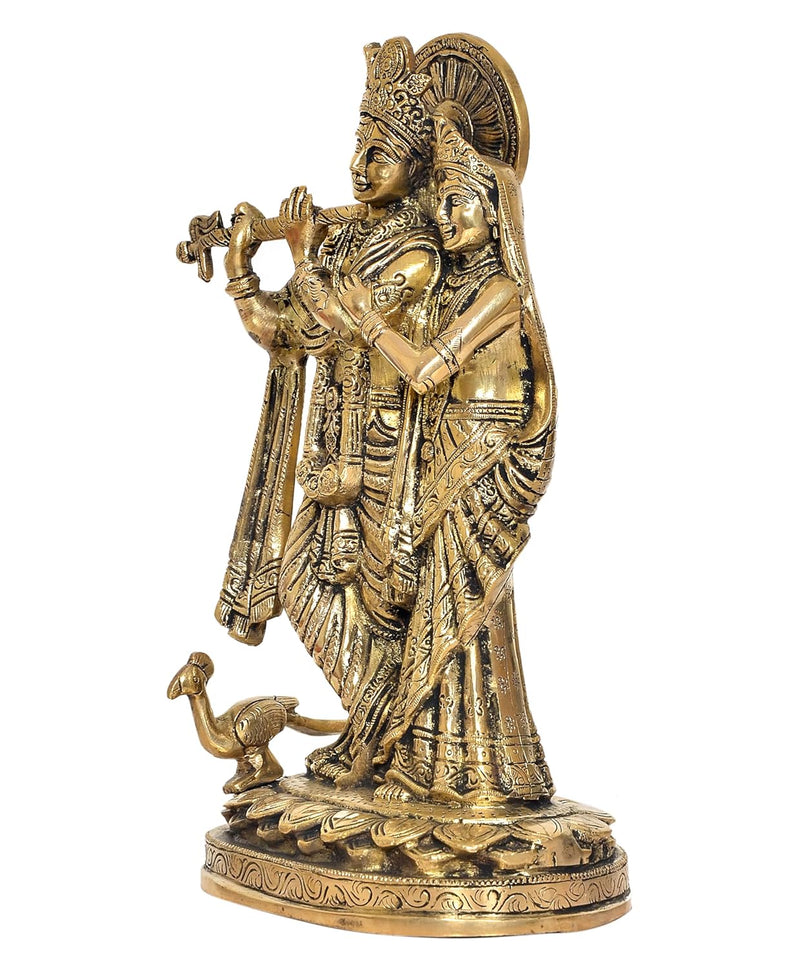 Brass Radha Krishna Idol Statue for Home Decor and Pooja Mandir Office Decor (Height 11 Inch)