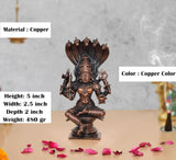 Copper 5-inch goddess idol statue, seated pose with cobra-hood canopy