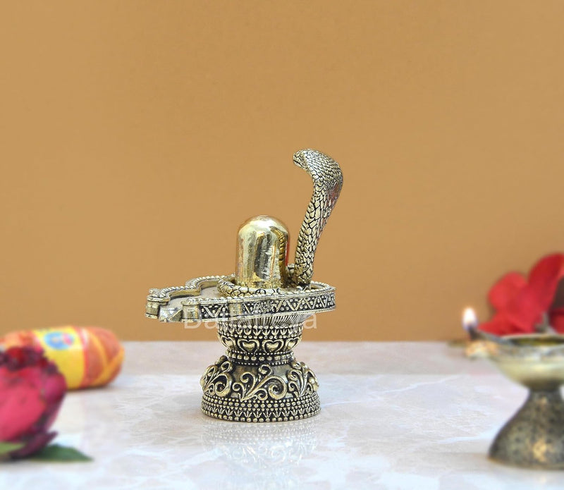 Bronze Shivling with Snake Figurine (Height: 4 inch)