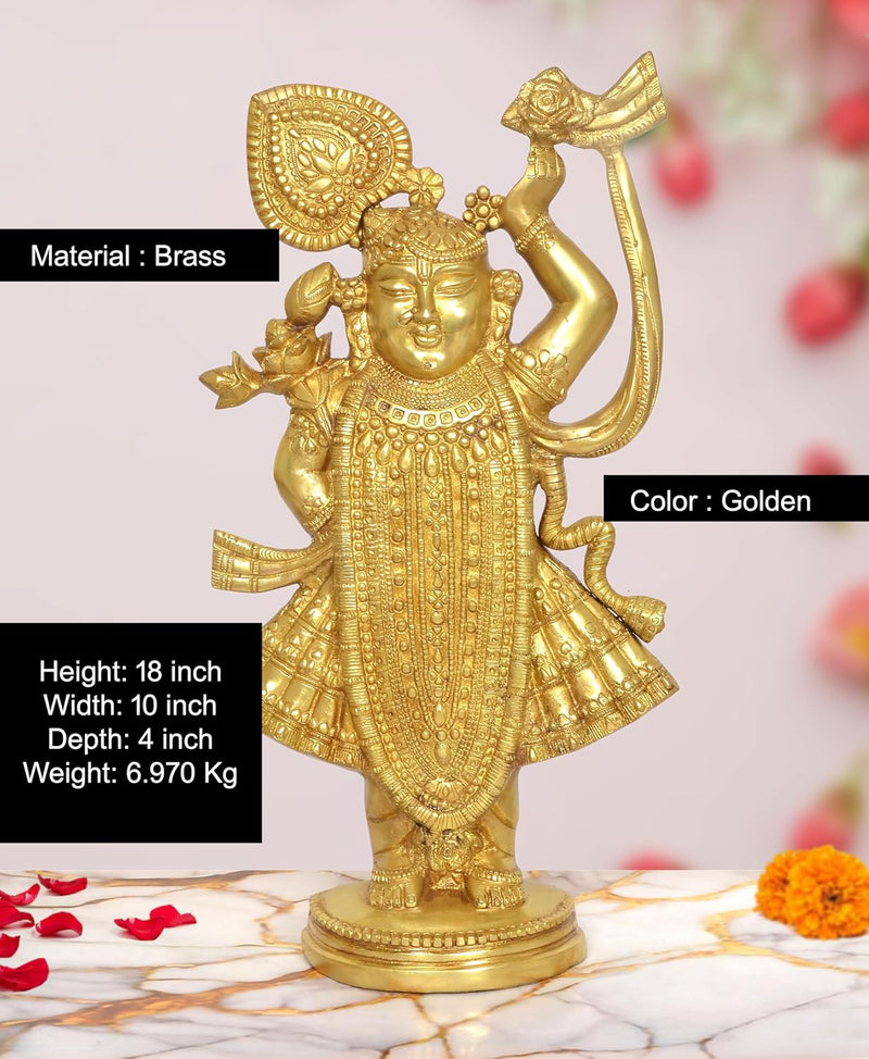 Brass Shreenathji Statue (Height: 18 Inch)