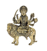 Durga Maa idol in brass on lion mount, ornate ornaments and hands