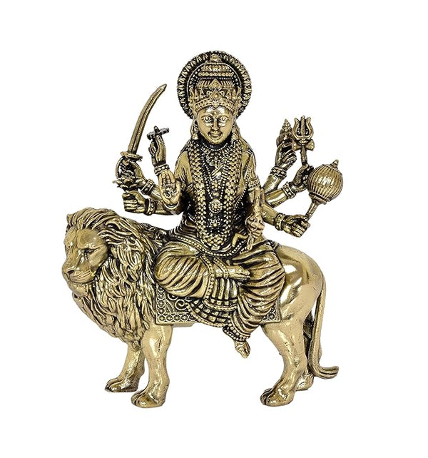 Fine Brass Durga Maa with Lion Idol Hindu Goddess Sherawali MATA Murti MATA Rani Statue Figurine Home Temple (Height: 5 Inch)