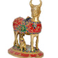 Brass Kamdhenu Cow with Calf for Home Decor Pooja Mandir Temple Office Decorative Showpiece Statue (Height: 8.5 Inch)