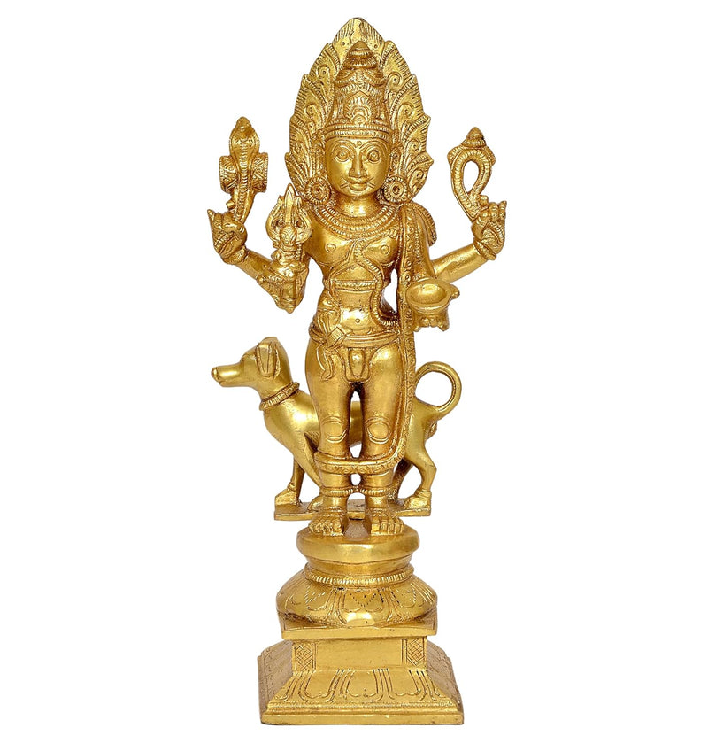 Brass Lord Shree Kal Bhairav Idol Pooja Shri Kaal Batuk Bhairava Puja Home Decor Bhirav Statue (Height 11.5 Inch)