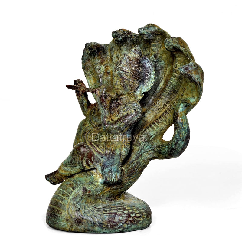 Vintage Indonesian Bronze Krishna Statue with Sheshnag - Hindu Deity (Height 6.5 Inch)