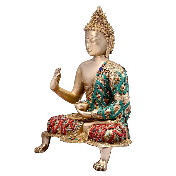 Brass Buddha Statue Idol in Vitarka Mudra (Height- 21Inches) Entryway Setting