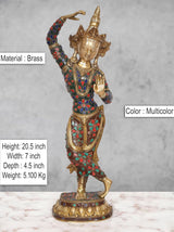 Standing Tara Devi brass statue, multicolor enamel, height 20.5 in, raised right arm
