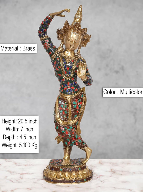 Brass Standing Dancing Tara Devi Statue (Height 20.5 Inch) Entryway Setting