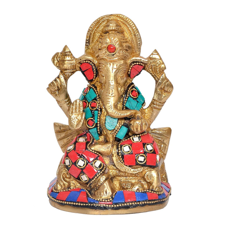 Brass Lord Ganesha Idol Statue Decorative Sculpture for Home Office Mandir Pooja Showpiece (Height 5 Inch)