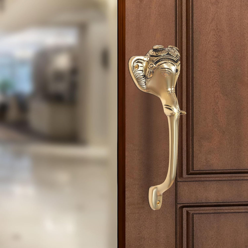 Brass Ganesha Face Door Handle Pair (Pack of 2) (Height : 8 inch)