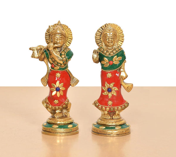 Brass Radha Krishna Idol (Height 5.5 Inch) Study Setting