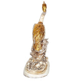 Resin saras crane figurine, back view with tall body and gold-brown head