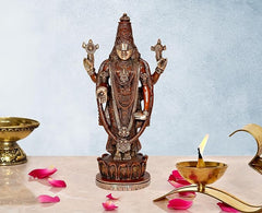 Brass Tirupati Balaji idol statue, four arms, multicolour detailing, 16 in
