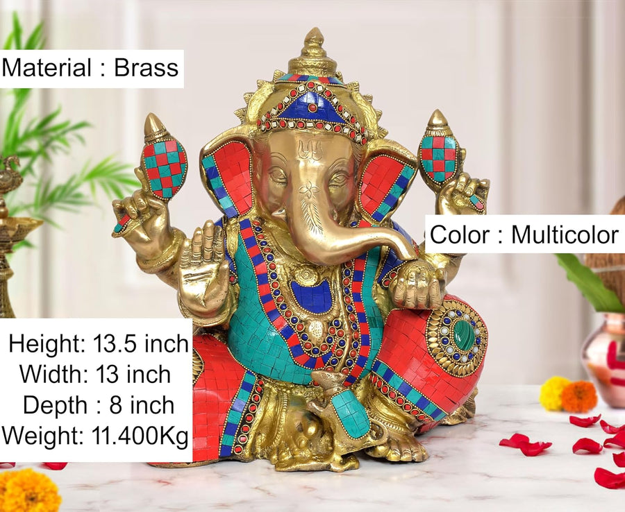 Brass Ganpati Bappa Murti (Height: 13.5 inch) Craft Detail