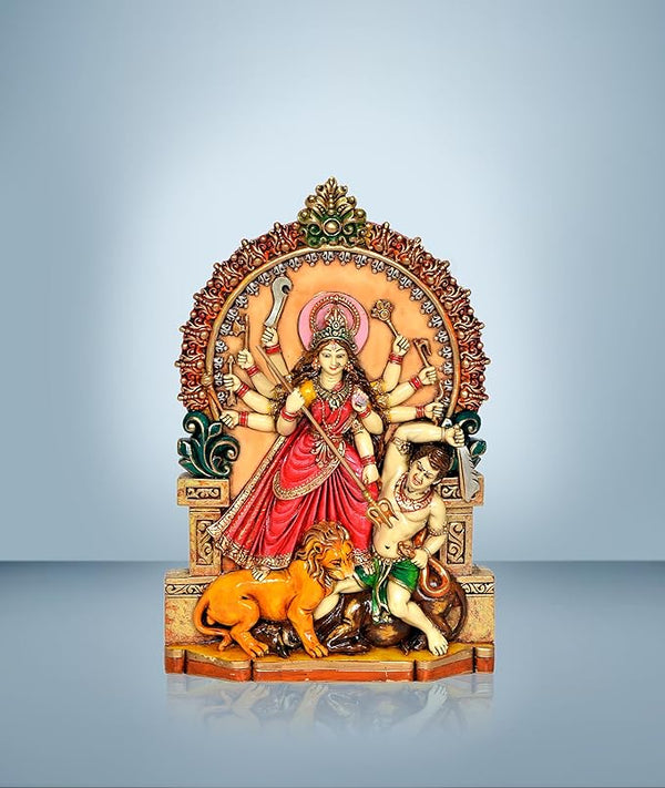 Resin Mahishasura Mardini Devi Durga Maa Idol (Height: 10 Inches) Study Setting
