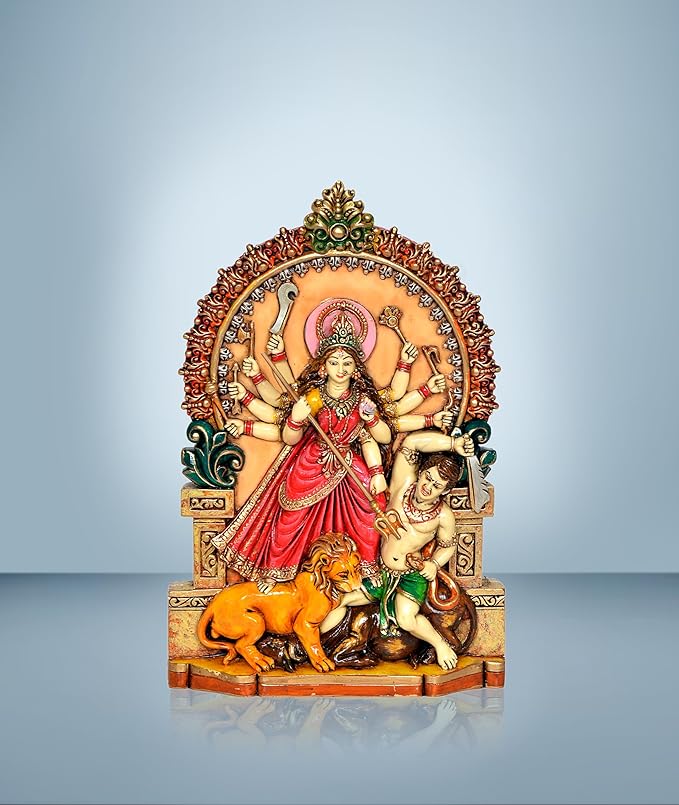 Goddess Mahishsura Mardini Devi Durga Maa Idol Brass Statue Puja Hindu Festival Home Decor Height : 10 Inch