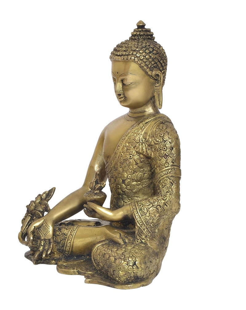 Brass Dhyan Mudra Buddha Statue - Handcrafted Spiritual Decor for Home Decor and Office Decor - Meditating Buddha Idol (Height 11 Inch)