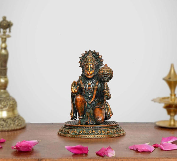 Superfine Brass Hanuman JI Sitting Idol (Height: 4.5 Inch)