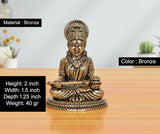 Bronze Maa Annapurna Devi figurine, 2-inch seated pose, engraved ornaments; 1.5-inch width