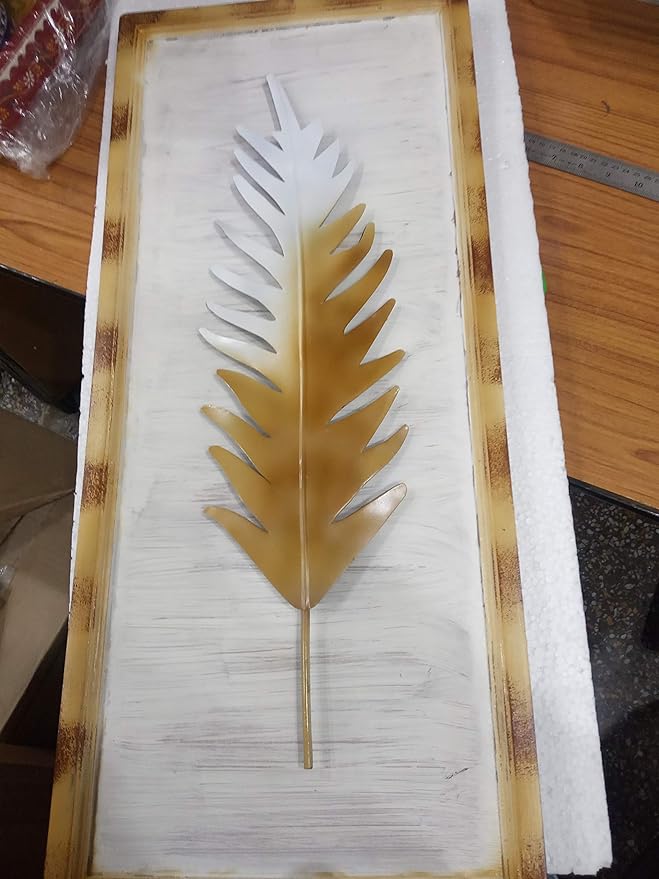 Metal Leaf in Wooden Frame Showpiece for Home Decor Height 1.5 Inch