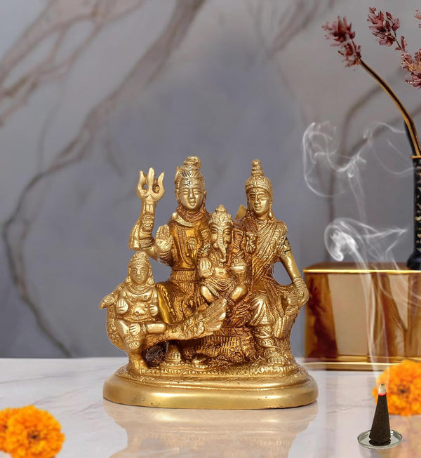 Brass Shiv Parivar Shiva Family Idol Family for Home Decor Mandir Pooja Showpiece Statue (Height 5 Inch)