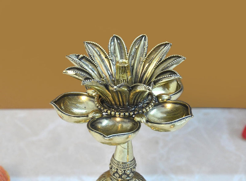 Bronze Lotus Oil Lamp Diya for Home Decor Room Office Diwali Pooja Gift Decoration Showpiece (Height 6 Inch)