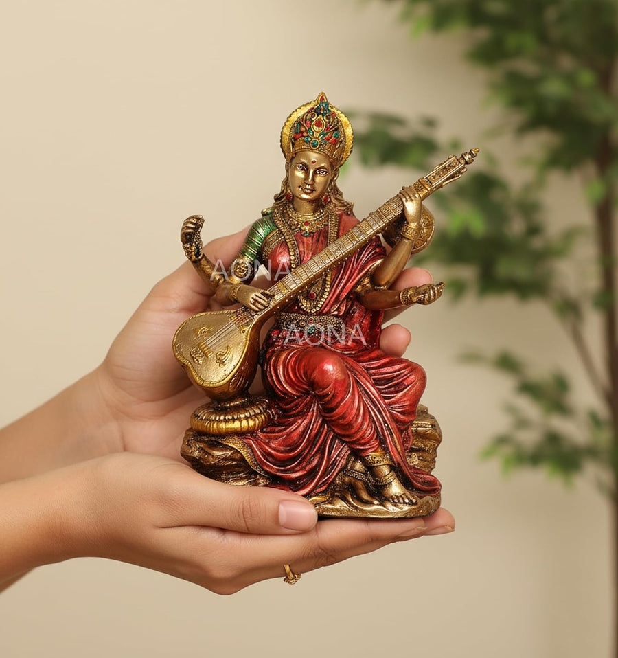 Resin Mata Saraswati Idol for Puja (Height: 6 Inches) Craft Detail