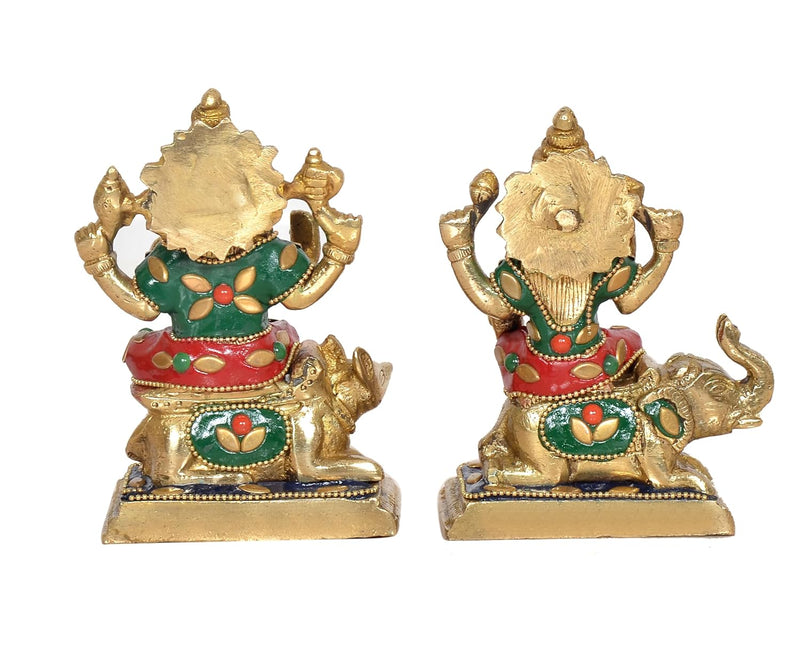 Brass Laxmi Ganesh Statue - Handcrafted Goddess Lakshmi and Lord Ganesha Idol for Home Decor and Pooja - Hindu Deities Figurine (Height 4.5 Inch)