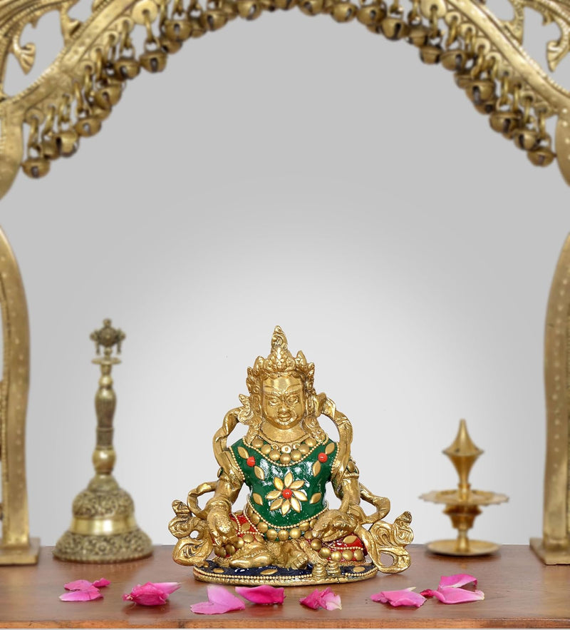 Brass Kubera God of Wealth Kuber Kuberan Protector of The World Antique Statue Murti Statue (Height: 5 Inch)