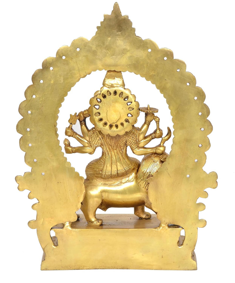 Brass Durga Maa with Lion Idol Hindu Goddess Sherawali MATA Murti MATA Rani Statue Figurine Home Temple (Height: 14.5 Inch)