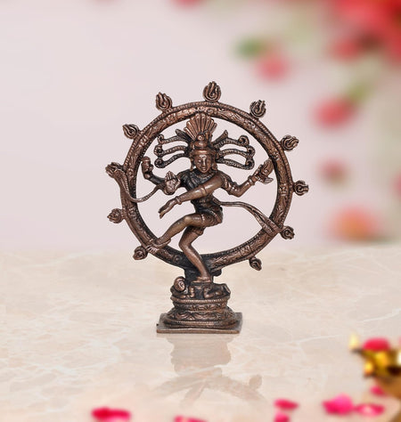 Copper Idol Natraja Dancing Shiva Idol Decoretive Showpiece for Home and Office (Height: 3.5 Inch)
