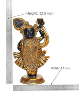 Brass Shreenathji figurine, height 12.5 in and width 17 in, gold and black design