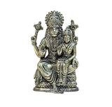 Bronze-toned Lakshmi Narasimha pooja statue, seated figure with detailed crown, front view