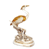 Resin saras crane decorative statue, side view with curved neck and standing feet