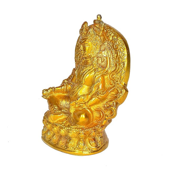 Brass Lord Kuber Idol Statue of Wealth Kubera Sculpture Golden Height 5.5 Inches Study Setting