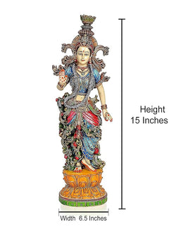 Radha Rani idol statue showing dimensions: Height 15 inches, width 6.5 inches
