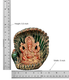 5.5 in height Brass Lord Ganesha in green shankh shell showpiece with size ruler