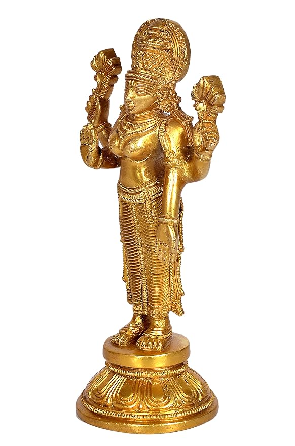 Shri MATA Lakshmi Idol in Standing Position Maha Lakshmi Brass Idol Laxmi MATA Brass Idol for Prosperity Golden Height 9 Inches Study Setting