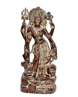 Brass Ardhnariishwar statue with crown, trident and damaru, ornate jewelry details