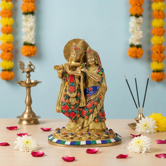 Brass Divine Radha Krishna Idol – Perfect for Home Décor, Temple Use & Office Gifting (Height :7.5 Inches)