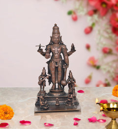 Copper Sathya Narayana Swamy Vishnu idol, 6.5 inch, standing with side attendants