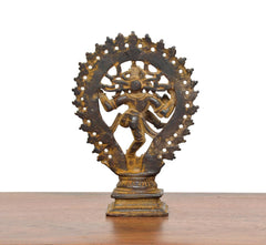 Copper Natraja Shiva idol back view, pierced halo with decorative dots